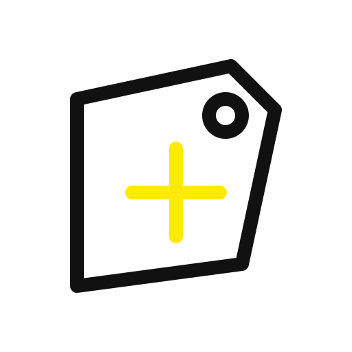 A black canvas with a stylized black shape, a small circle, and a yellow plus sign in the center.