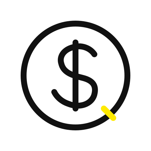 Icon of a dollar coin with a yellow task marker at the bottom right.