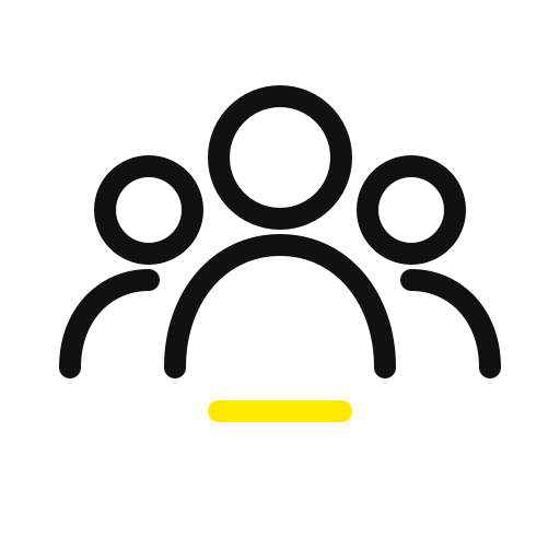 Icon of three people with a yellow underline.