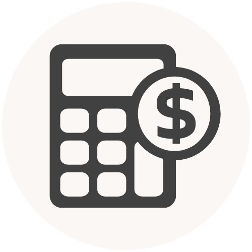 Icon of a calculator with a dollar sign in front of it.