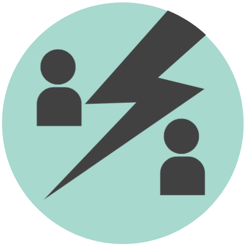 Icon of two people with a lightning bolt between them indicating conflict or disagreement