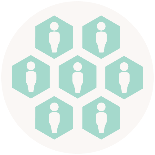 Pattern of nine hexagons each containing a simple icon of a person, arranged in three rows.