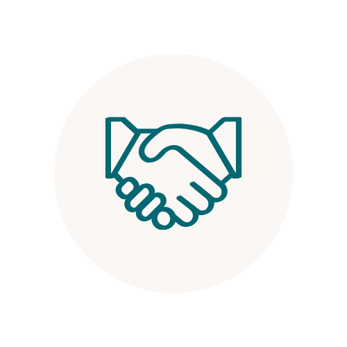green line icon of handshake in white circle