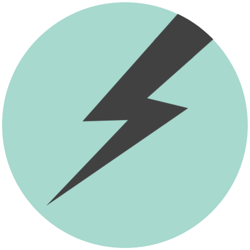 A lightning bolt symbol on a circular background.