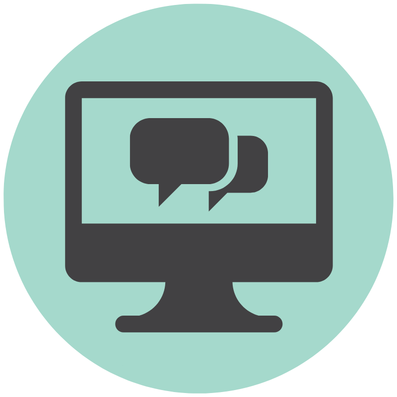 Icon of computer screen showing speech bubble.
