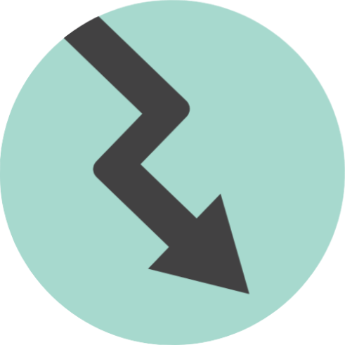 Broken arrow pointing downward on a light blue circle