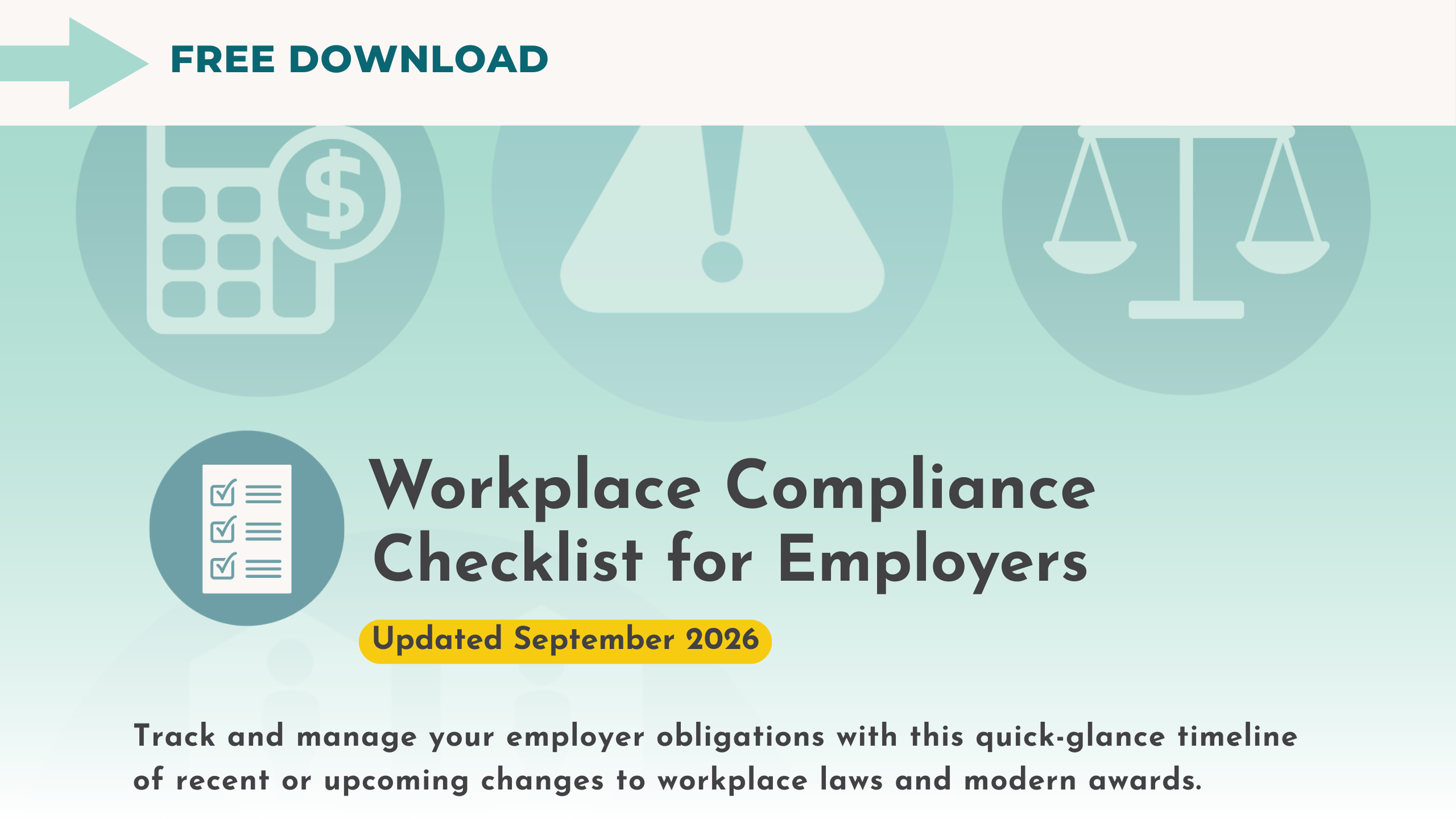 Cover page of a workplace compliance employer checklist, updated September 2026, featuring a checklist icon.