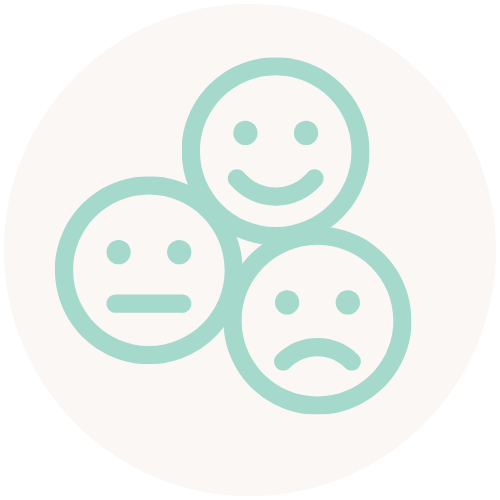 Three face icons displaying happy, neutral, and sad emotions.