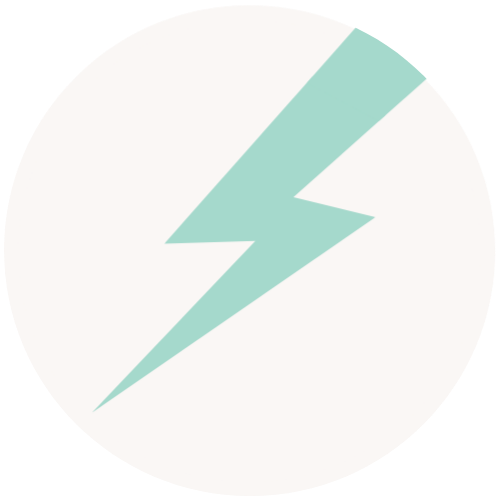 A white circle containing a light teal lightning bolt icon.