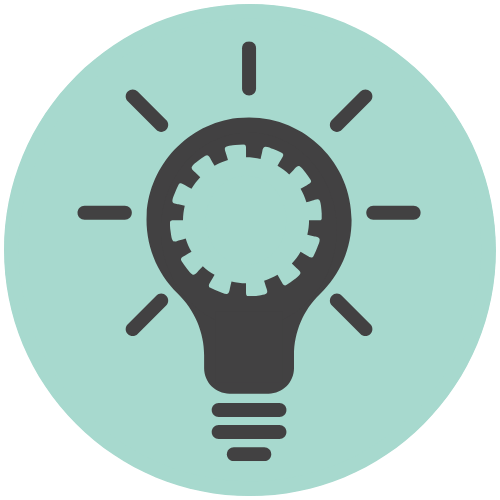Light bulb with gear inside, symbolizing ideas and innovation.