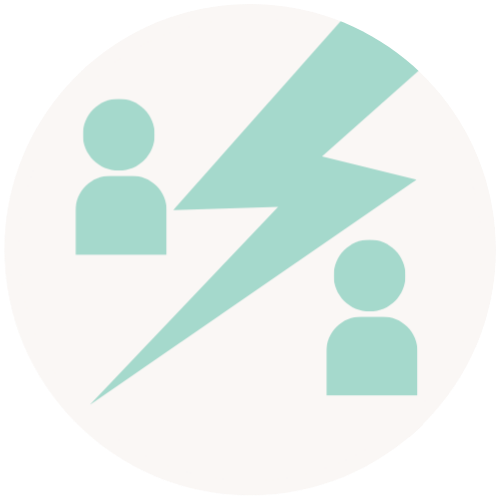 Icon depicting two people with a lightning bolt between them, representing conflict or communication issues.