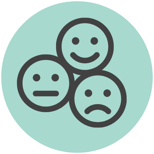 Three emoticon faces showing happy, neutral, and sad expressions