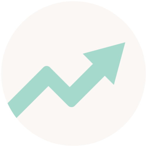 A light blue upward trending arrow graph on a white background.