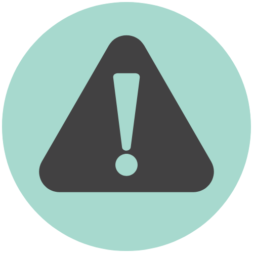Warning icon with exclamation mark inside a triangle on a light blue background.
