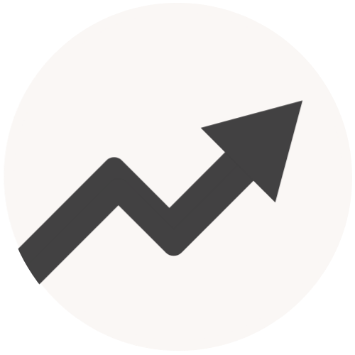 A charcoal upward trending arrow graph on a white background.