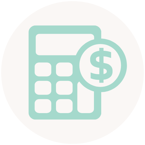 Icon of a calculator with a dollar sign in front of it.