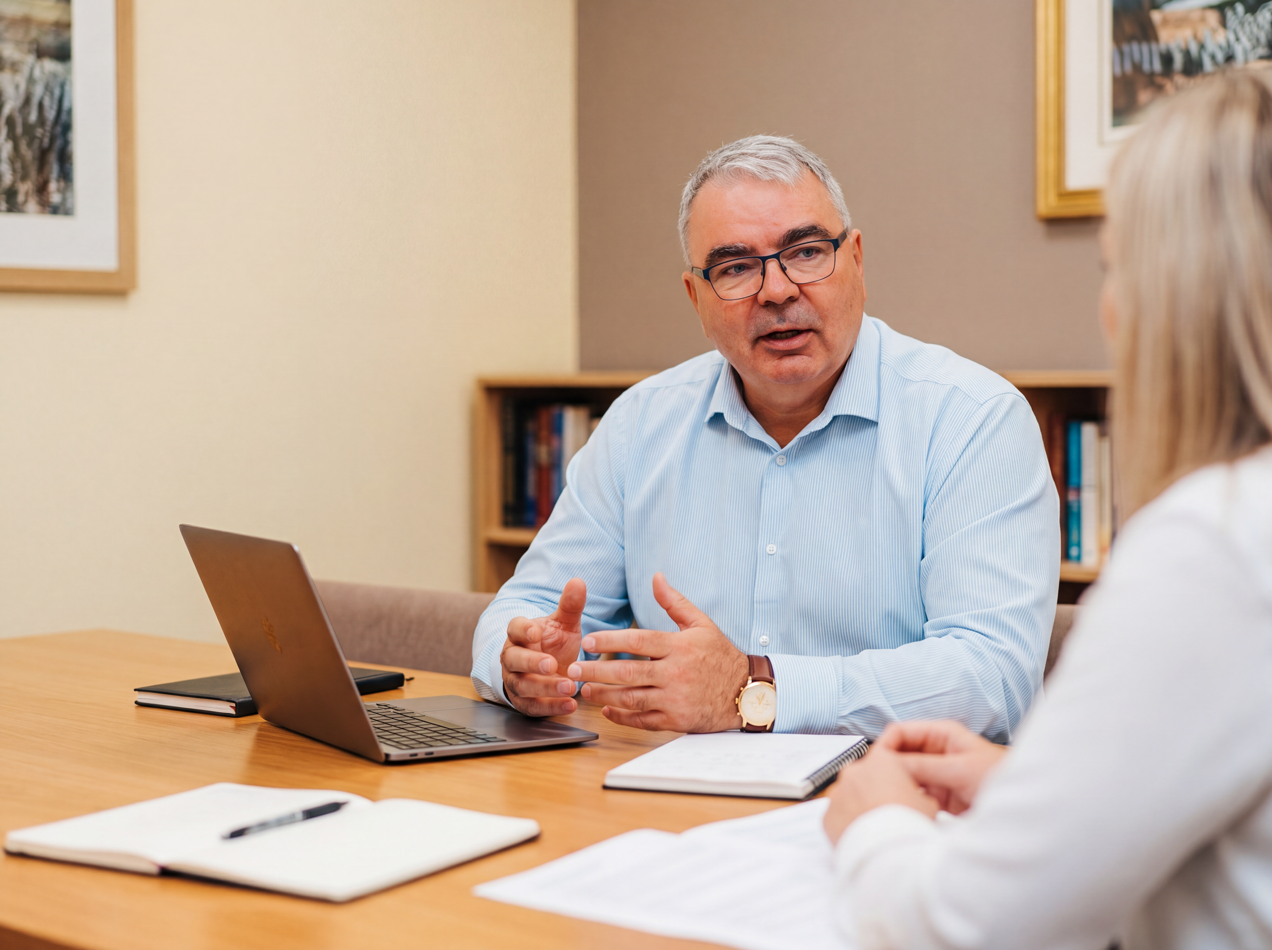 Wayne Pleiter, marketing and communications advisor, in a client consultation meeting, Perth