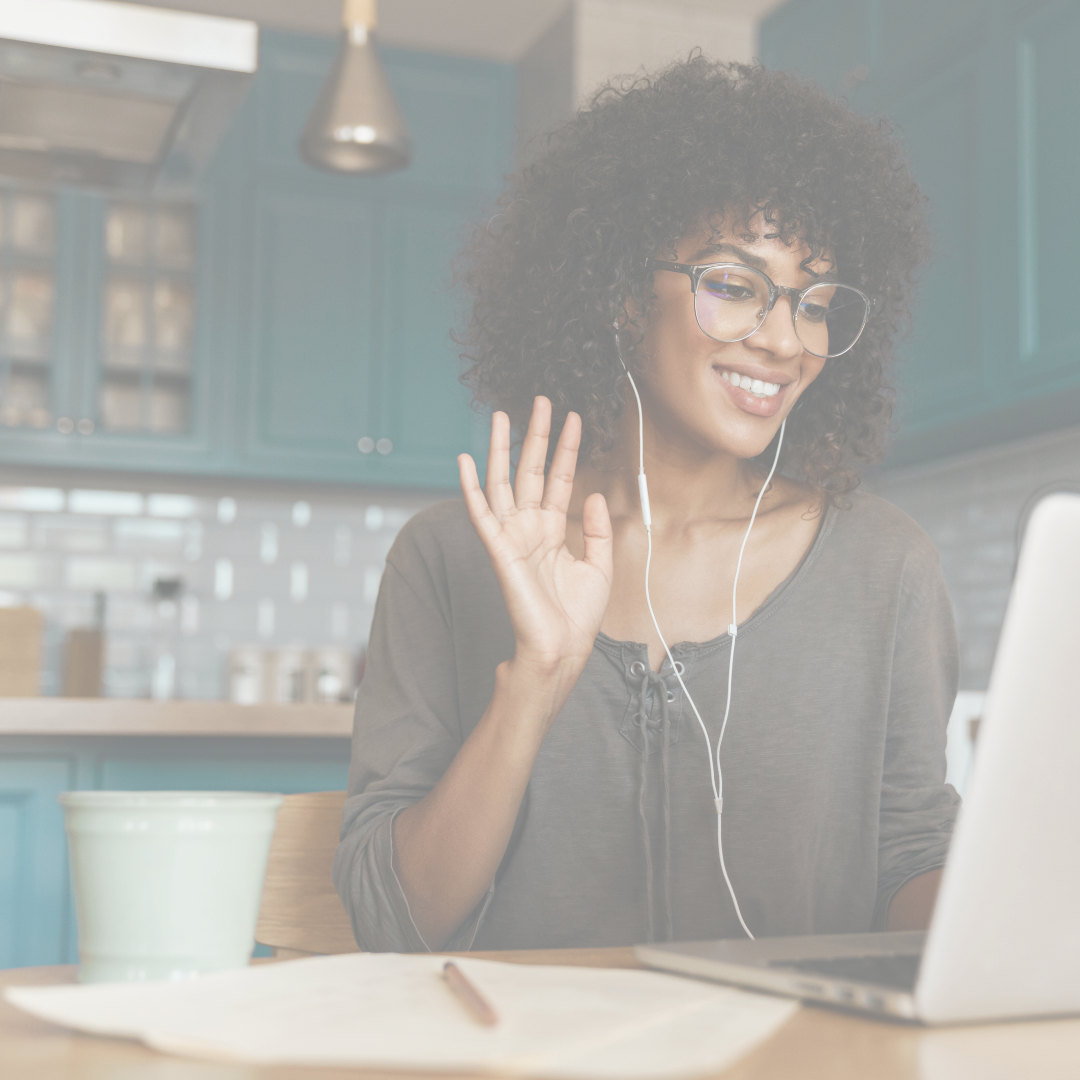 Smiling woman on laptop call
