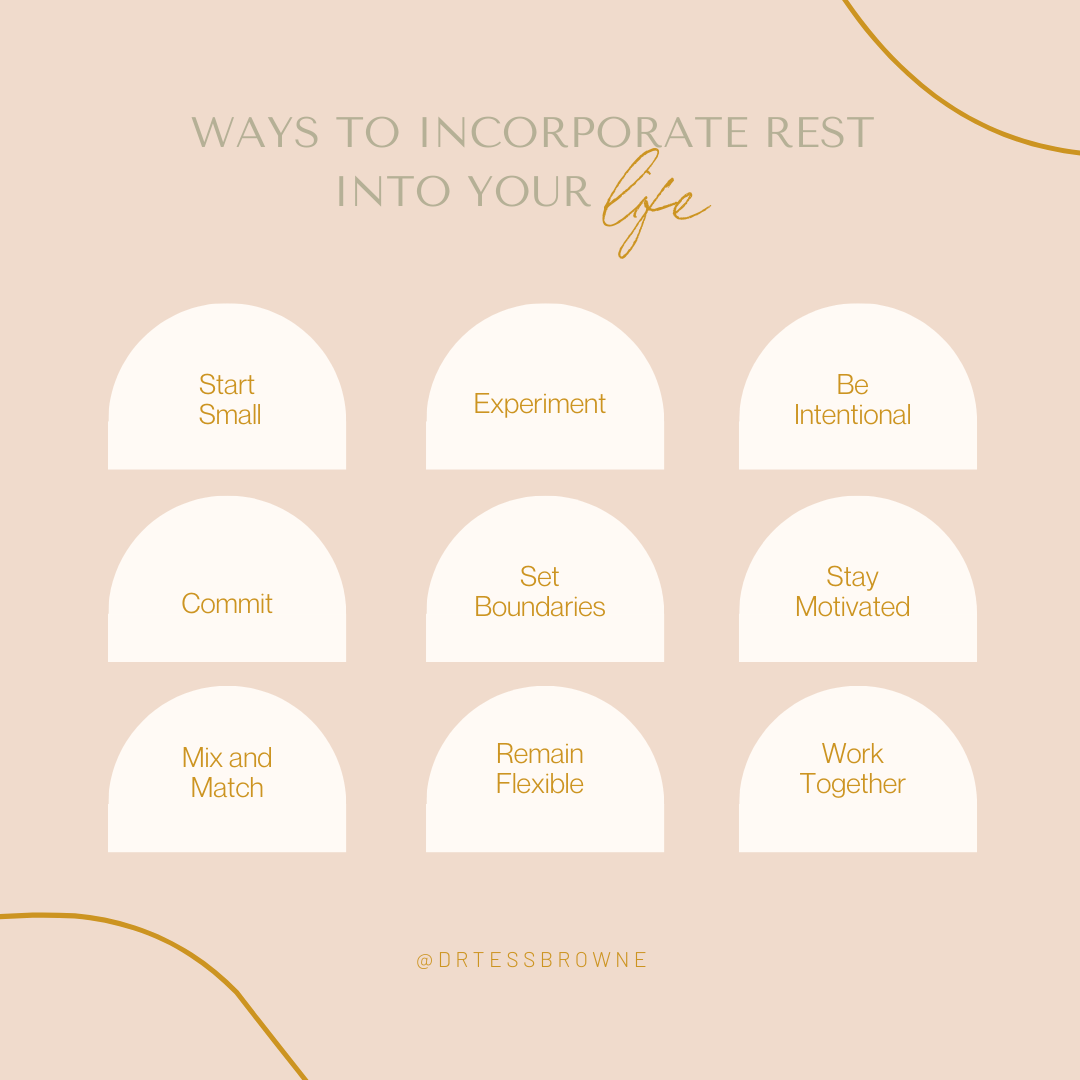 Graphic showing ways to incorporate rest