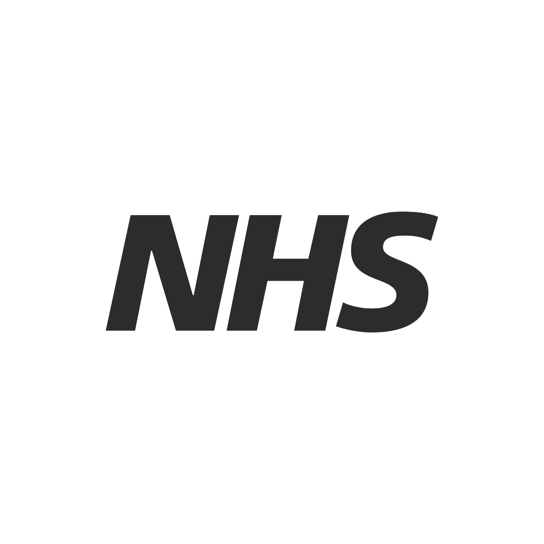 Black background with the words "NHS" in bold gray letters.