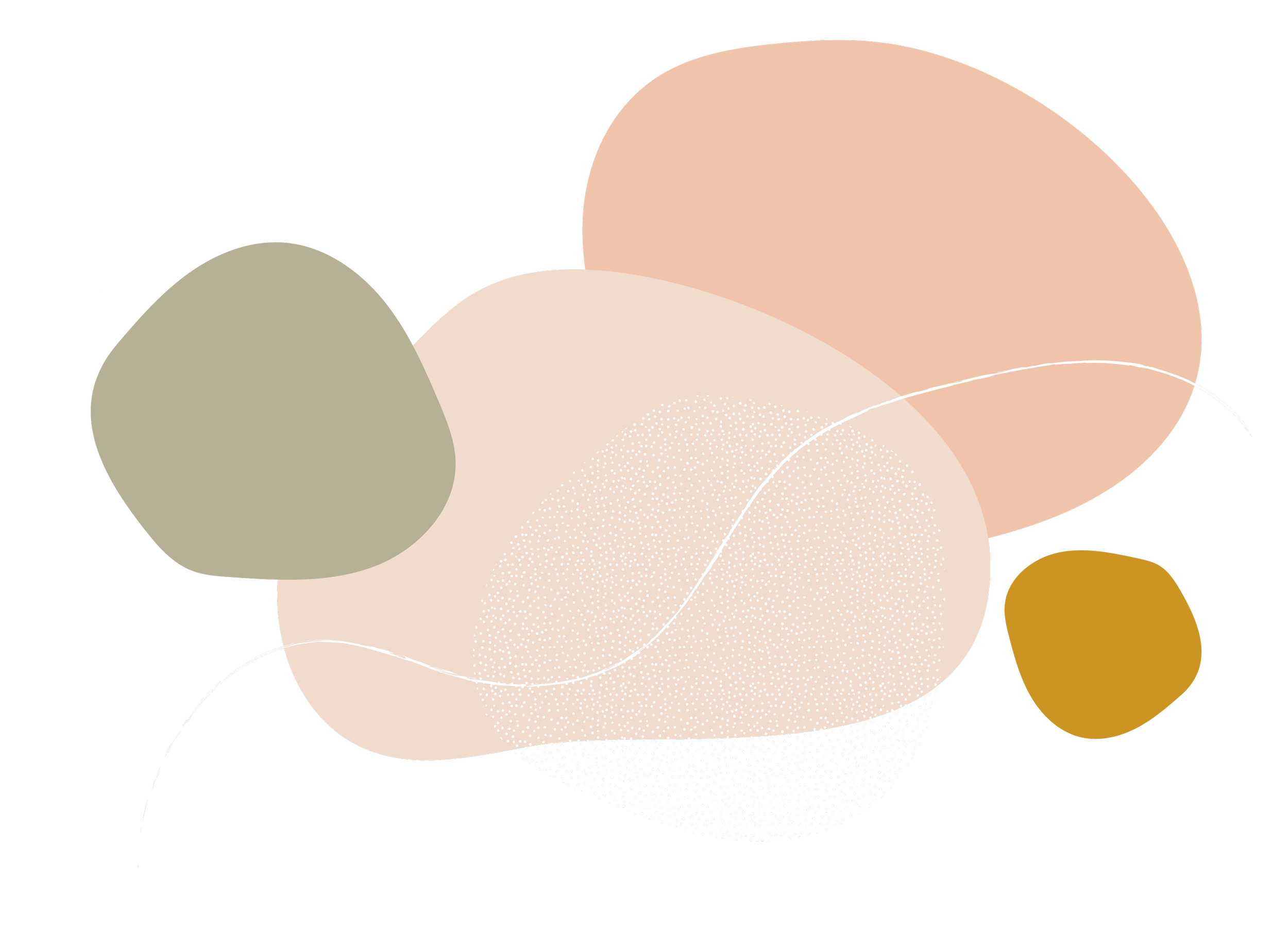 Abstract art featuring overlapping circles and shapes in muted tones of beige, peach, mustard, and gray, with textured and dotted patterns against a black background.