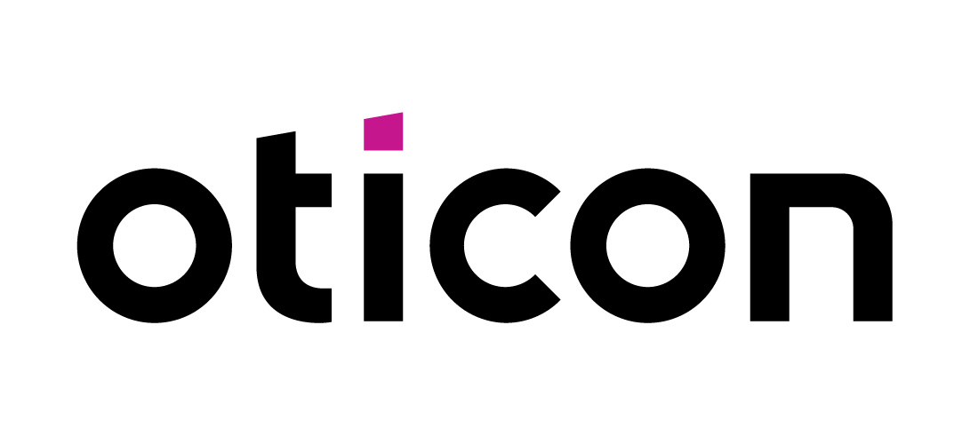 A black-and-white logo with the text oticon.