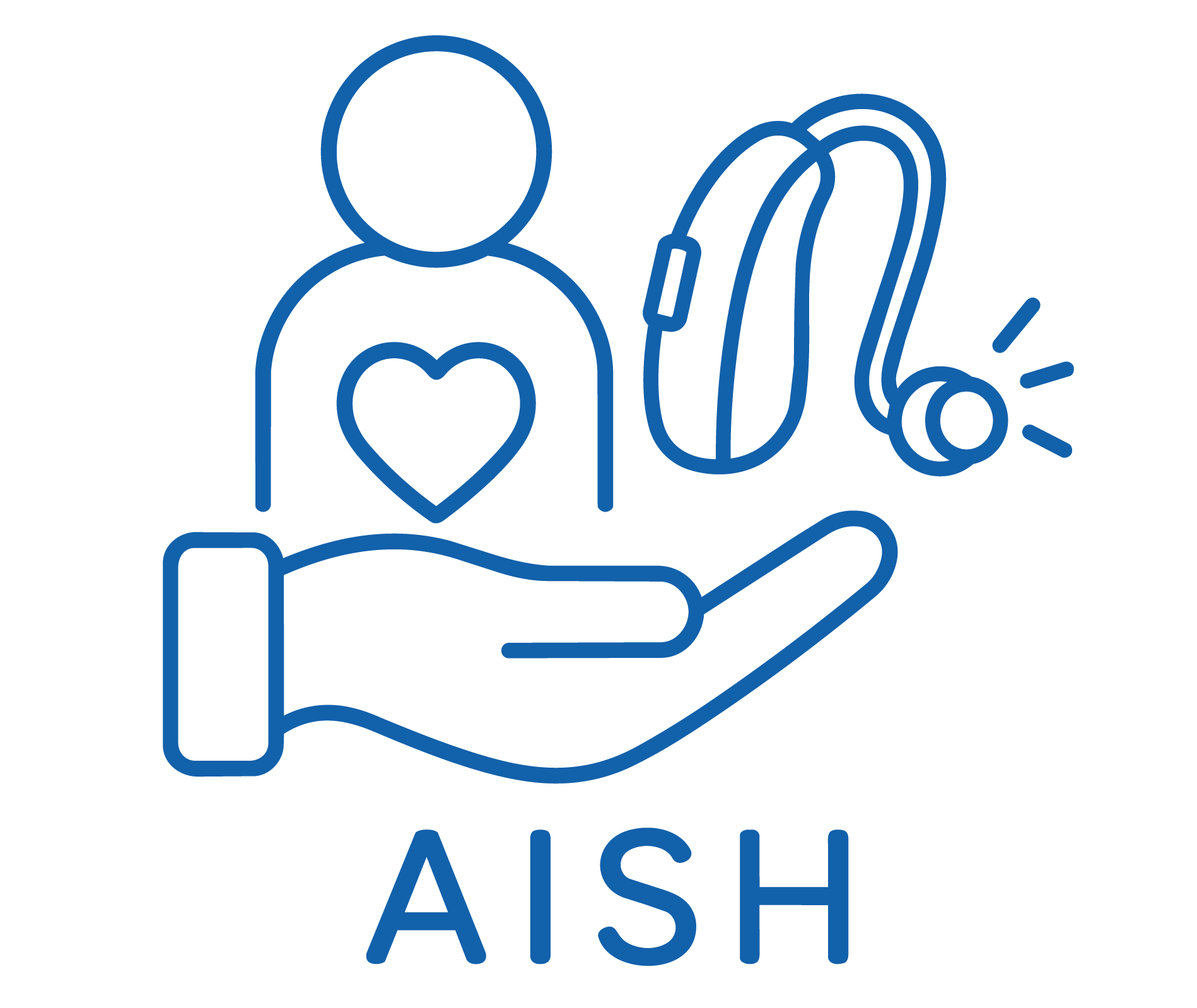Illustration of a hand holding a smartphone displaying an Aish logo, with a person icon featuring a heart on their chest and a backpack with a handle, and the word 'AISH' below.