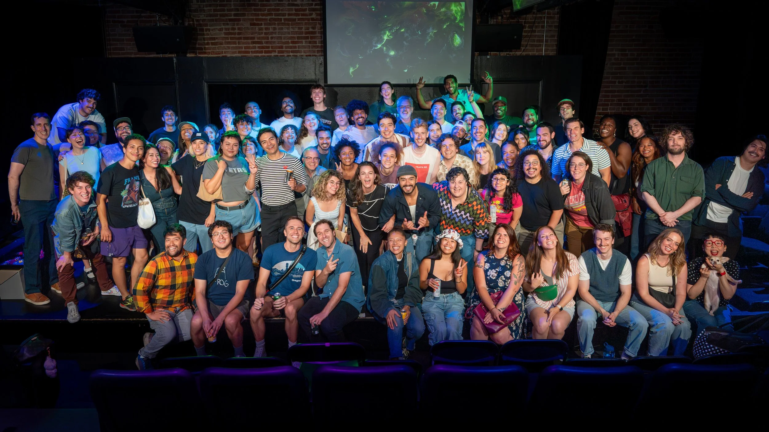 Onstage portrait of the UCB community and staff at UCB Franklin in Hollywood
