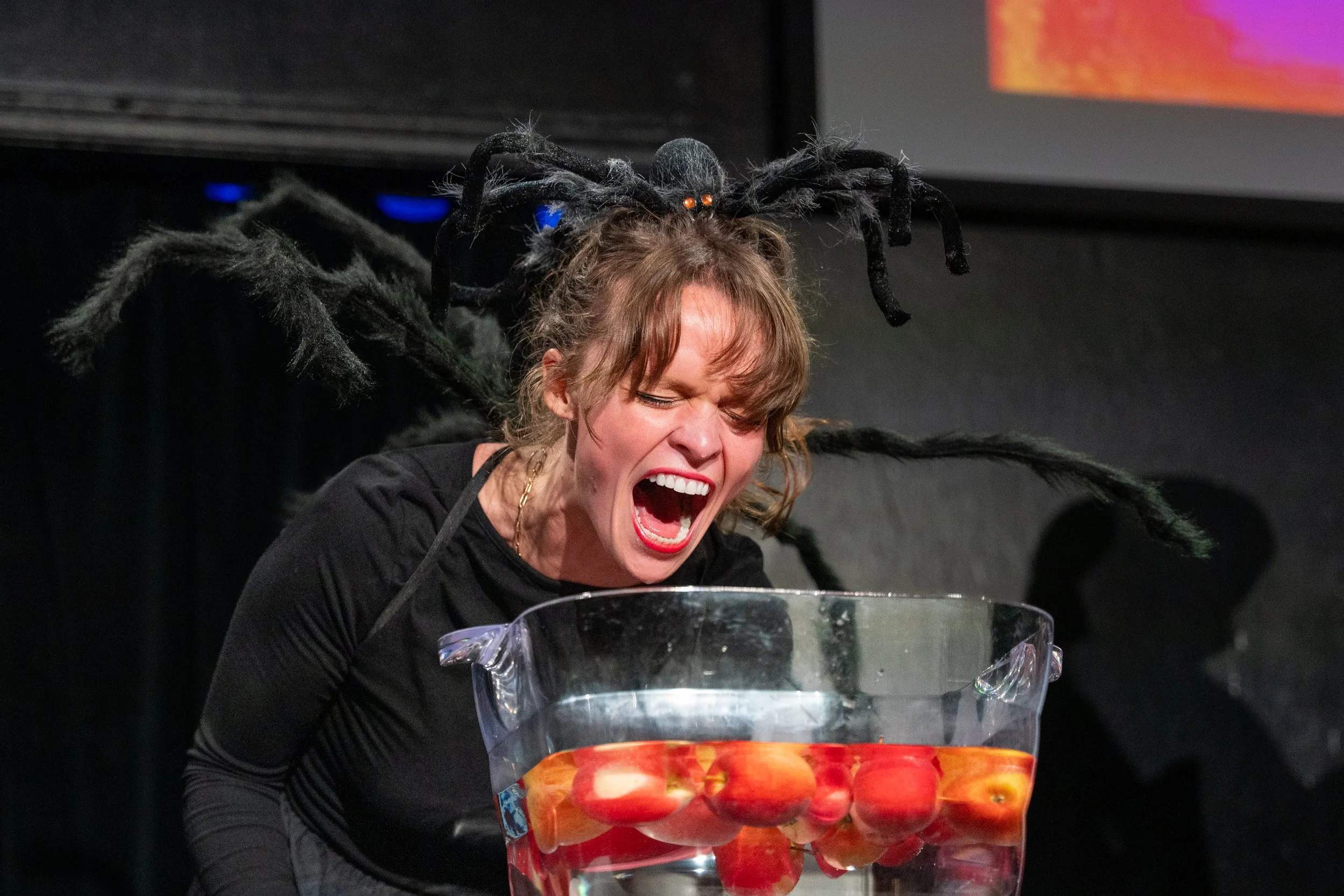 Sarafina Ludlow performing a live sketch comedy set on stage at The Upright Citizens Brigade in Hollywood, captured by a local comedy photographer.