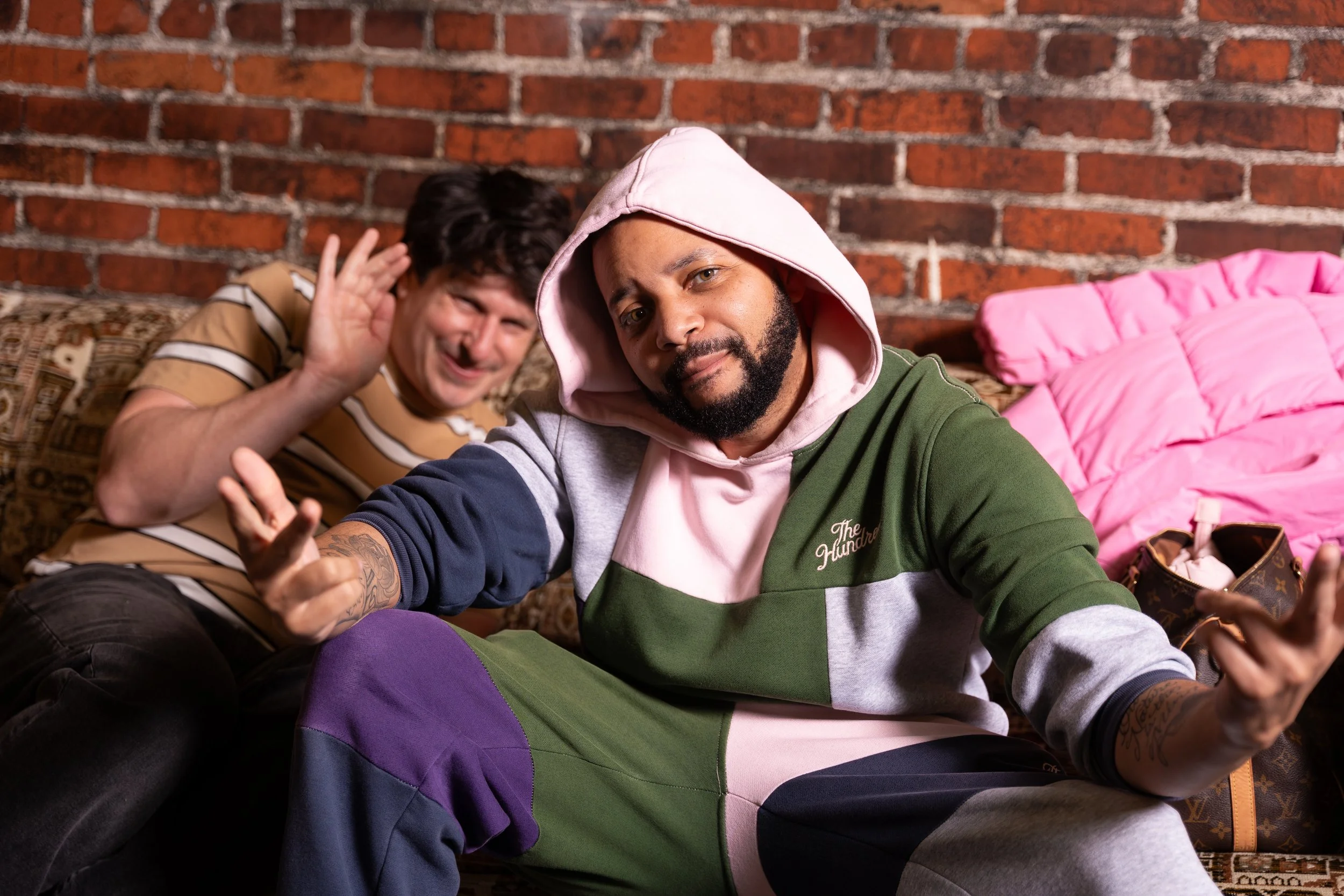 Backstage portrait of Lamar Woods and Nick Mandernach backstage before a live comedy show at UCB Franklin in Hollywood.