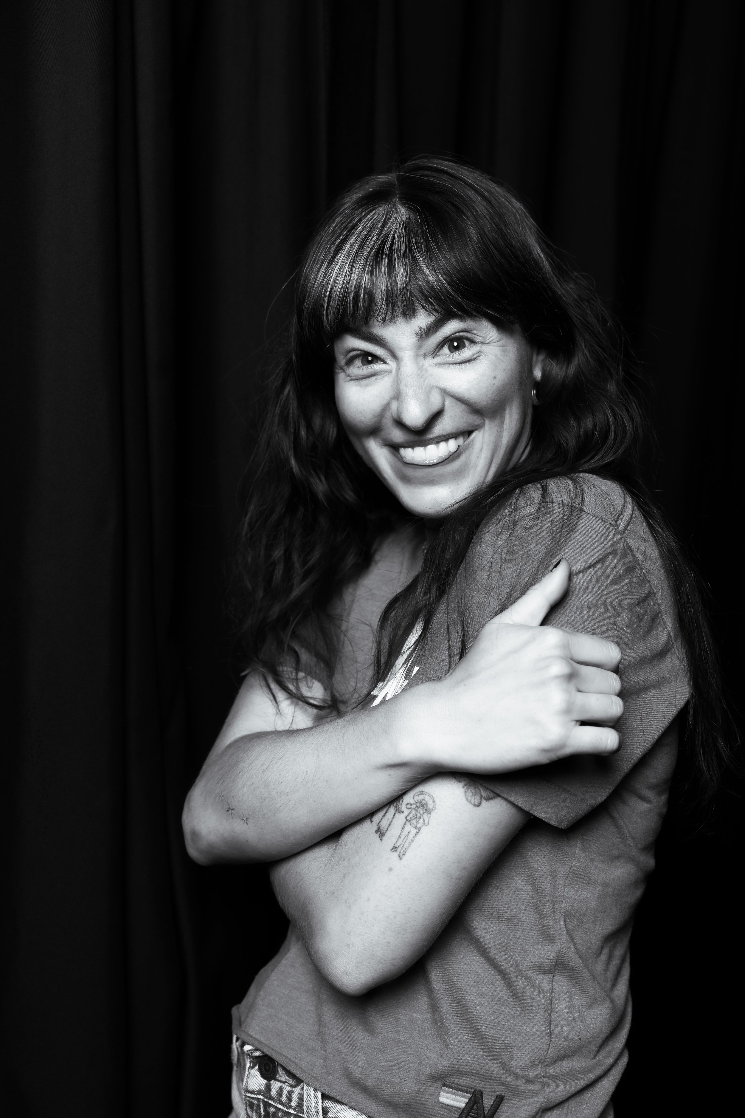Backstage portrait of Melissa Villasenor backstage before a live comedy show at UCB Franklin in Los Angeles.