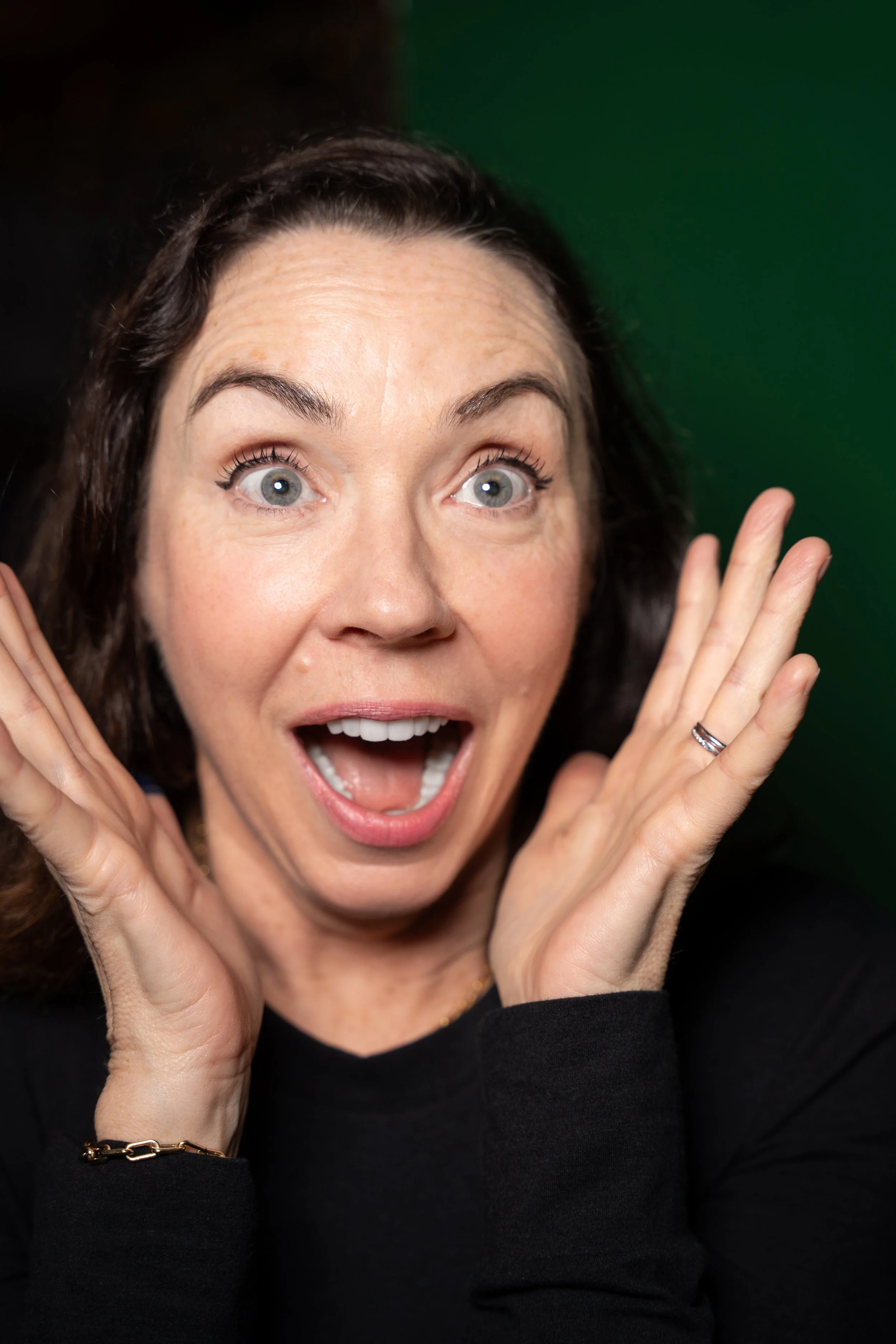 Green room portrait of Stephanie Courtney backstage before a live comedy show at UCB Franklin in Los Angeles.