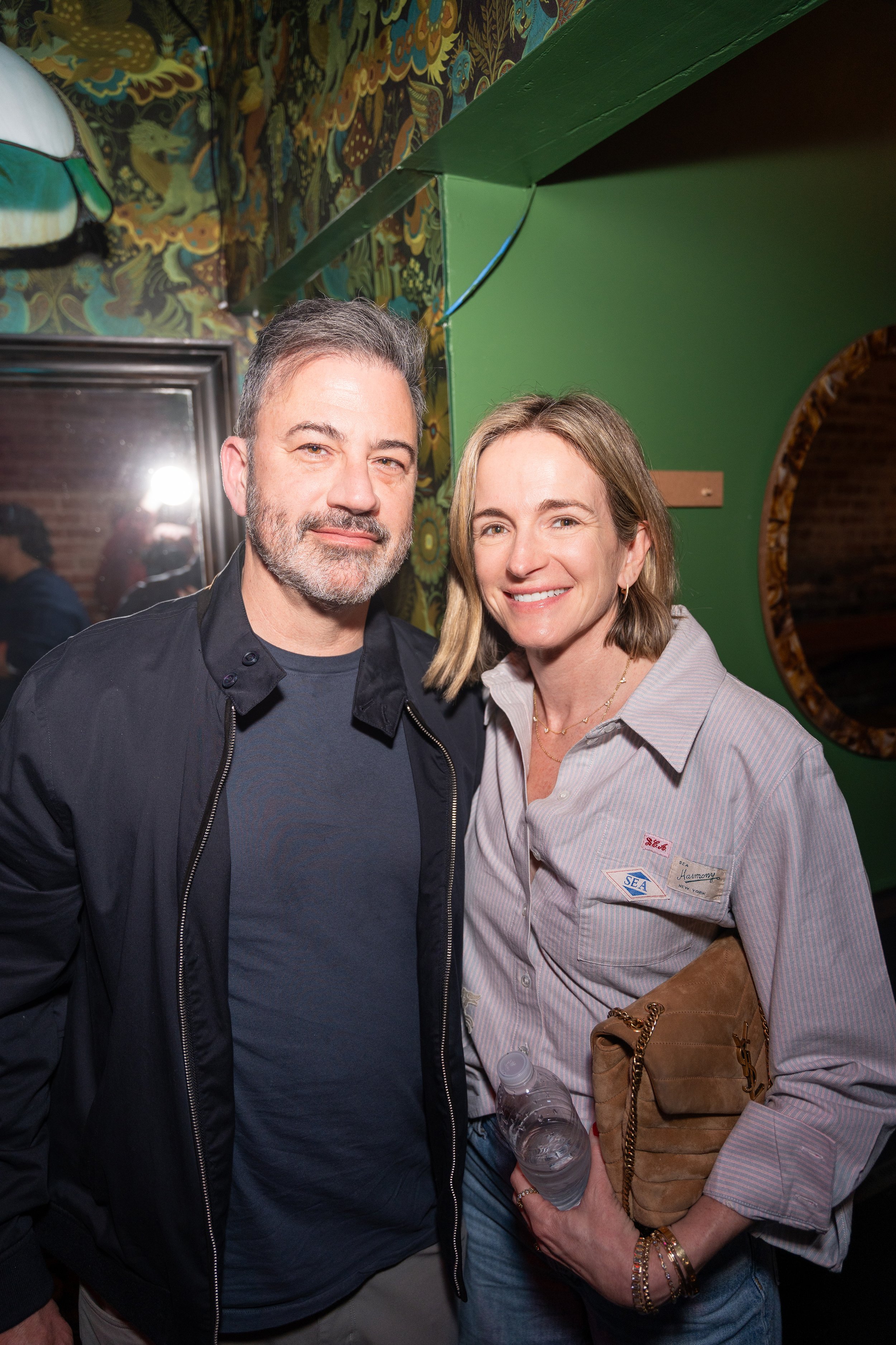 Candid green room portrait of Jimmy Kimmel and Molly McNearney backstage before a live show at UCB Franklin in Hollywood