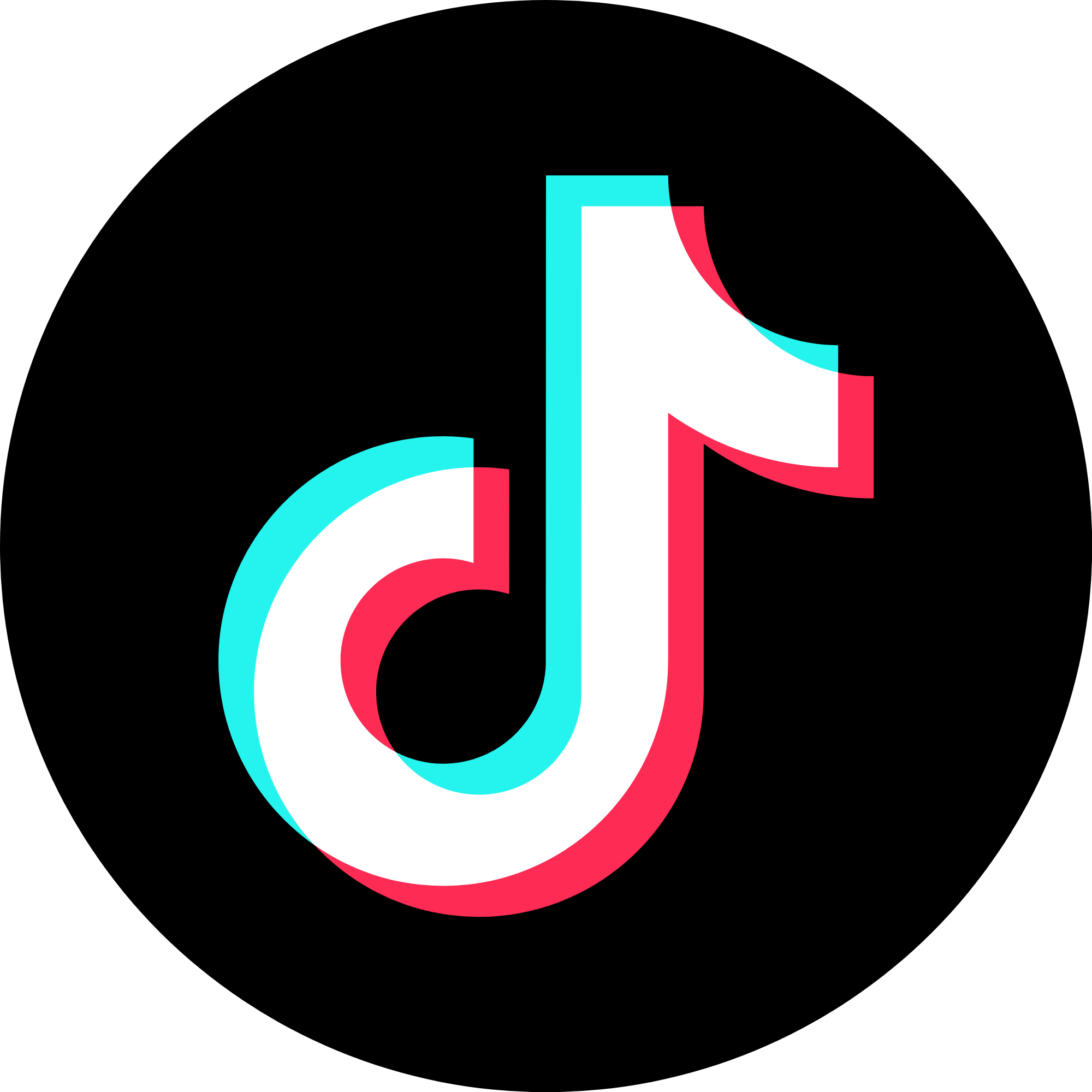 TikTok logo with blue, white, and red colors on a black background.