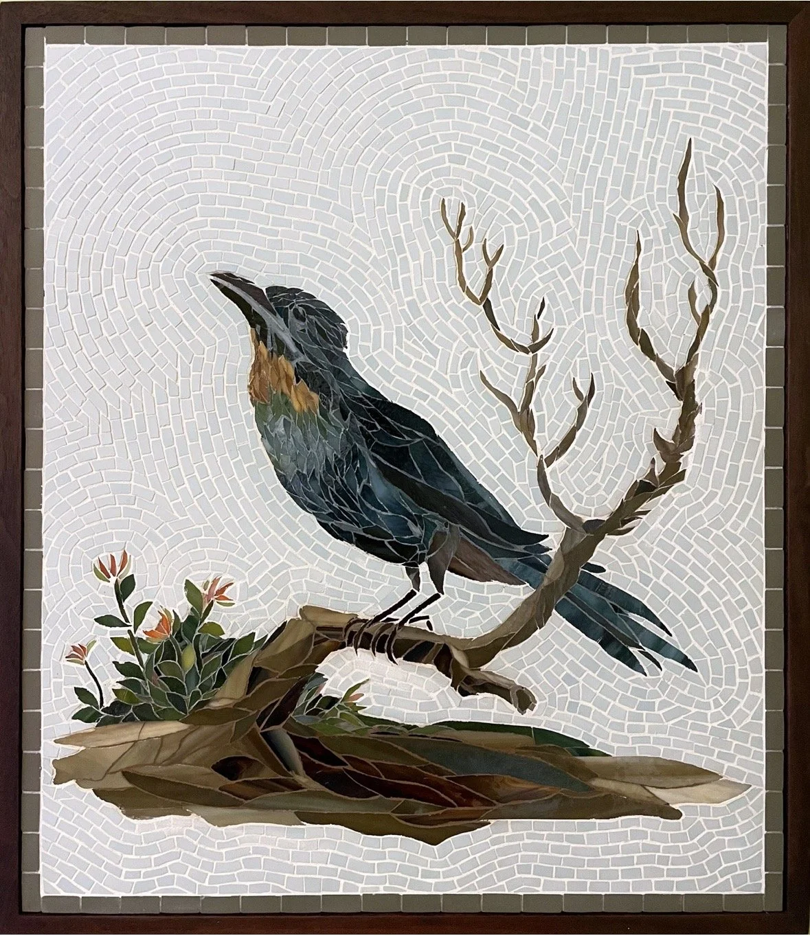 The Listening Log, 2025, 18"x21", Stained Glass and Porcelain