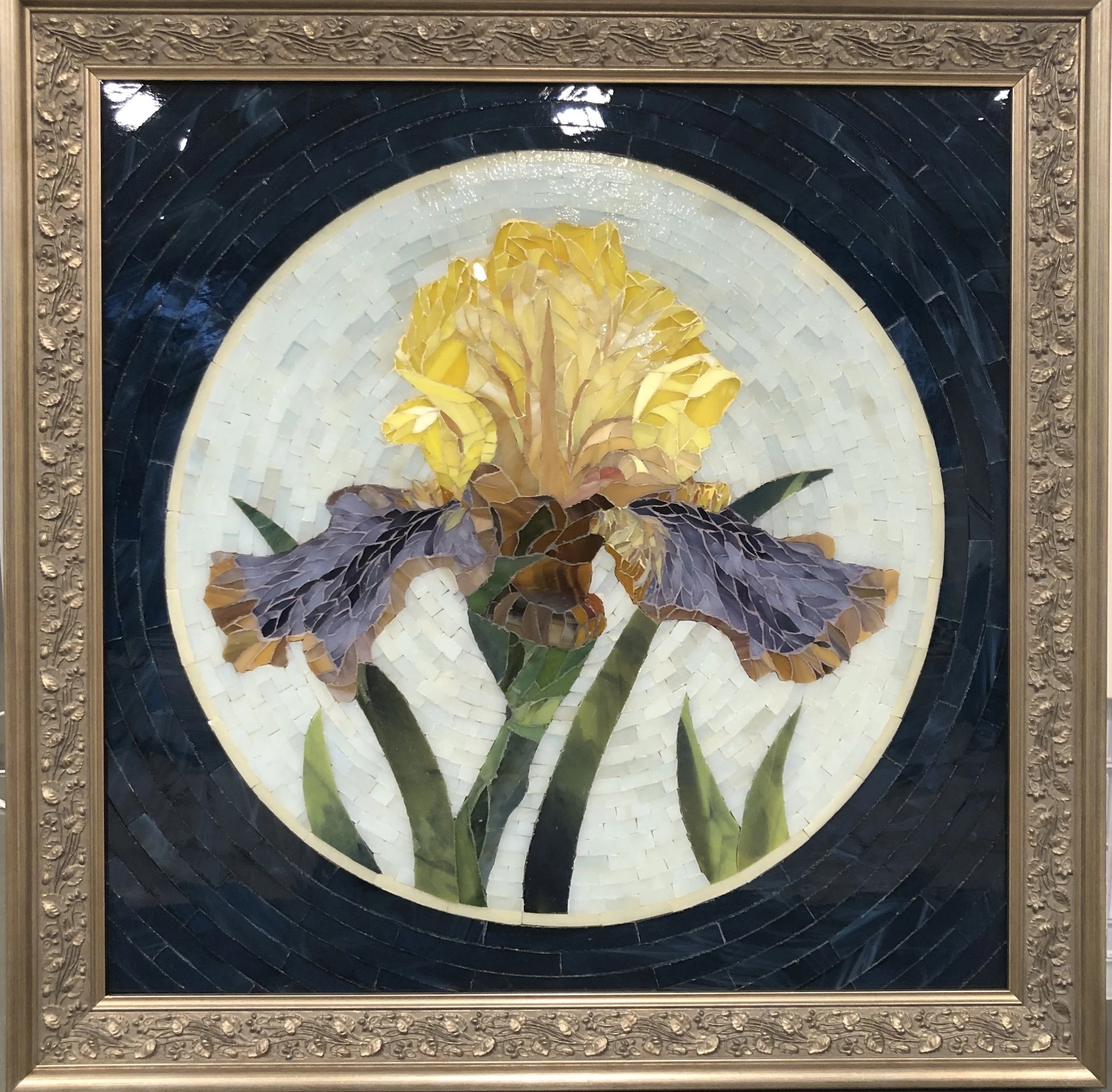 Purple and Yellow Iris, 2022, 20"x20", Stained Glass