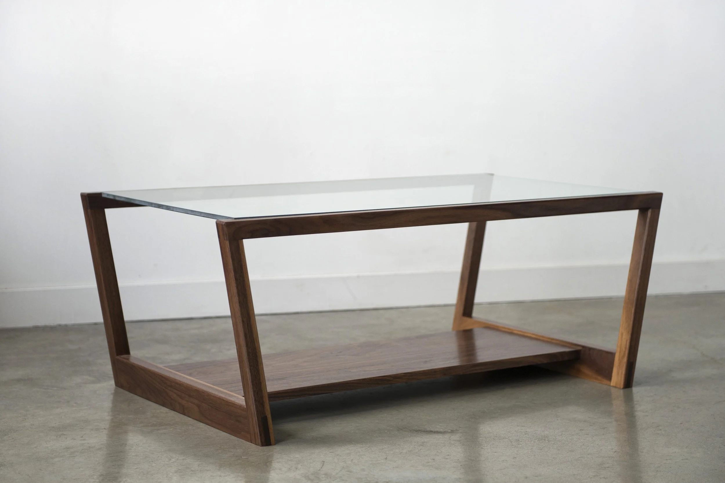 Solid walnut, coffee table with a tempered glass top, hand-built to order in Philadelphia. Local delivery included; freight quoted.