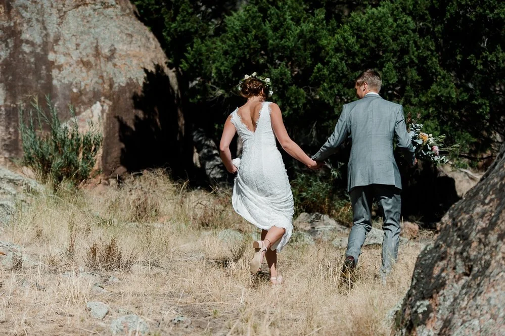 A spontaneous moment as the couple explore the landscape together, celebrating the start of married life in the Australian bush.