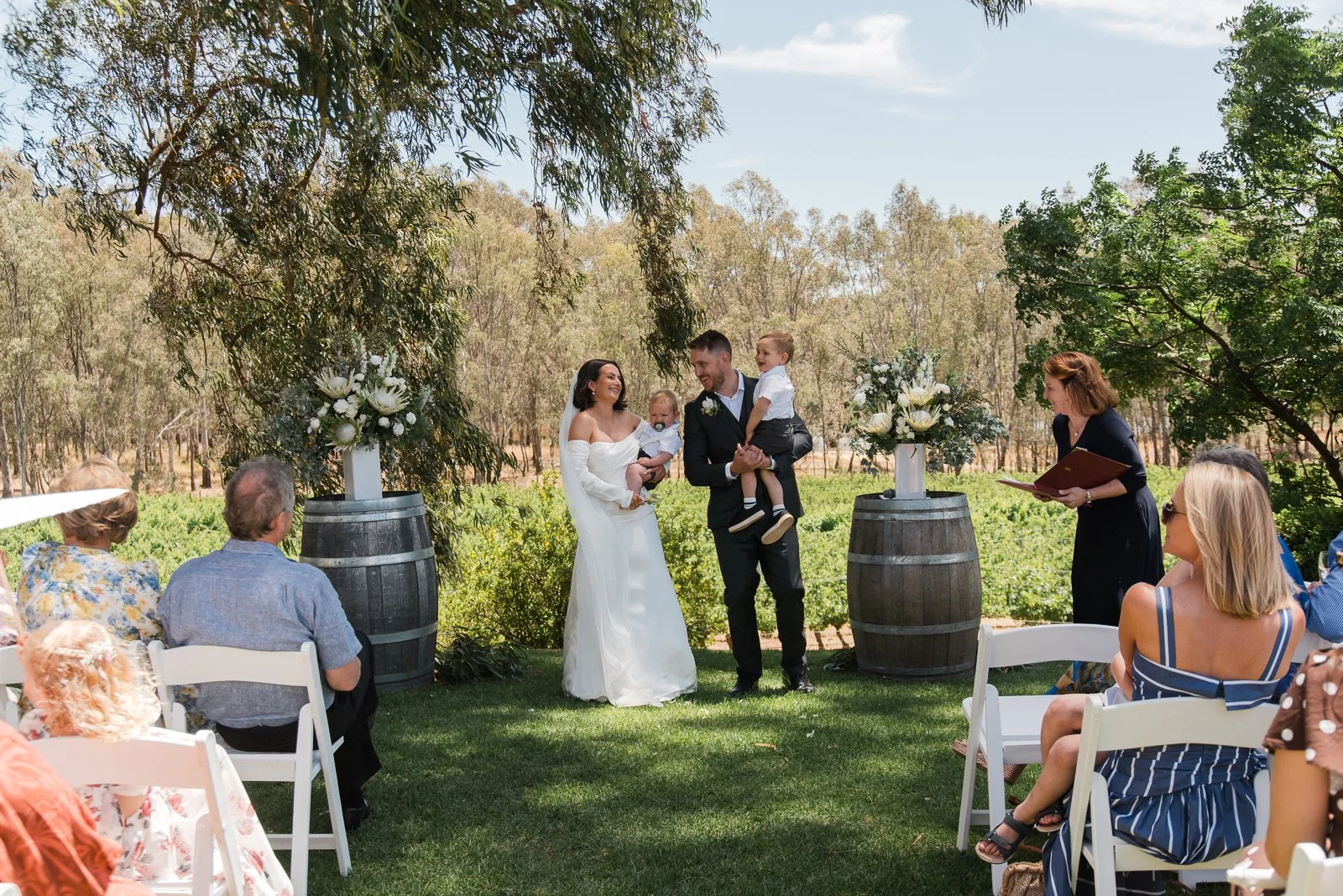 Lauren and Lindsay with their son during their St Leonards wedding ceremony
