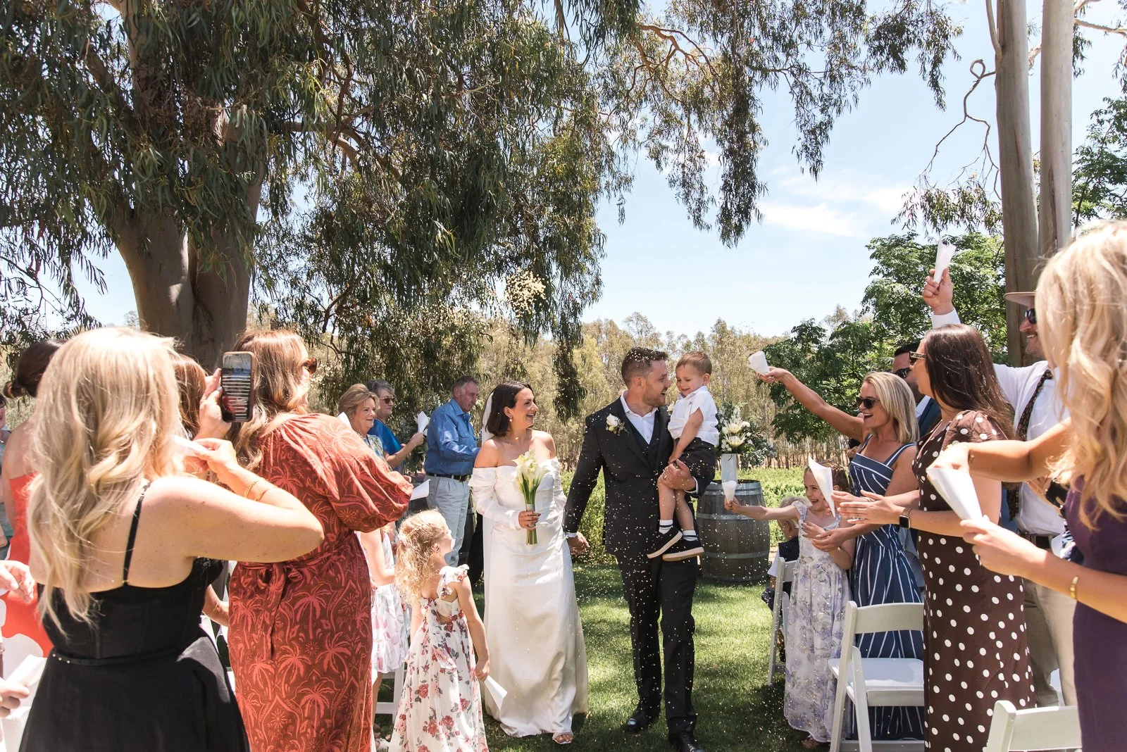 Outdoor wedding ceremony at St Leonards Vineyard near Rutherglen