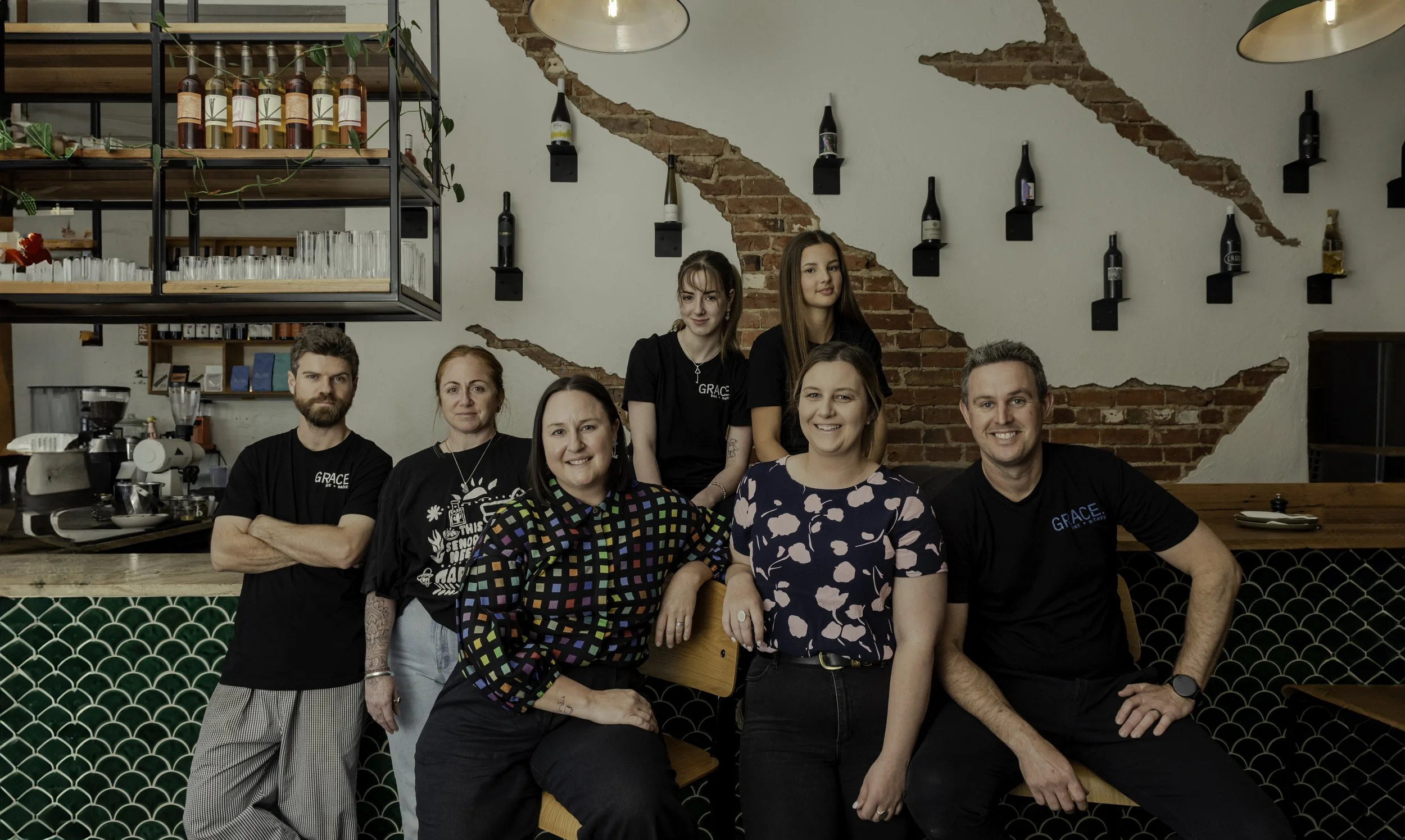 Grace Bar + Eatery team photographed inside their restaurant in Rutherglen.