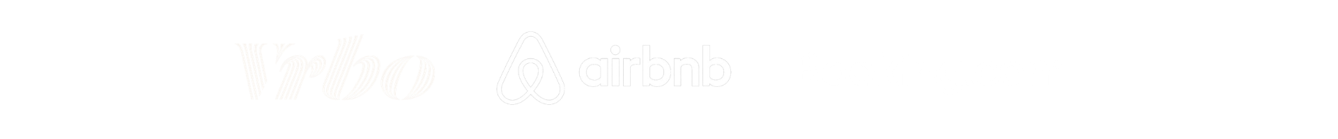 Logos of Vrbo, Airbnb, and Booking.com on a black background.