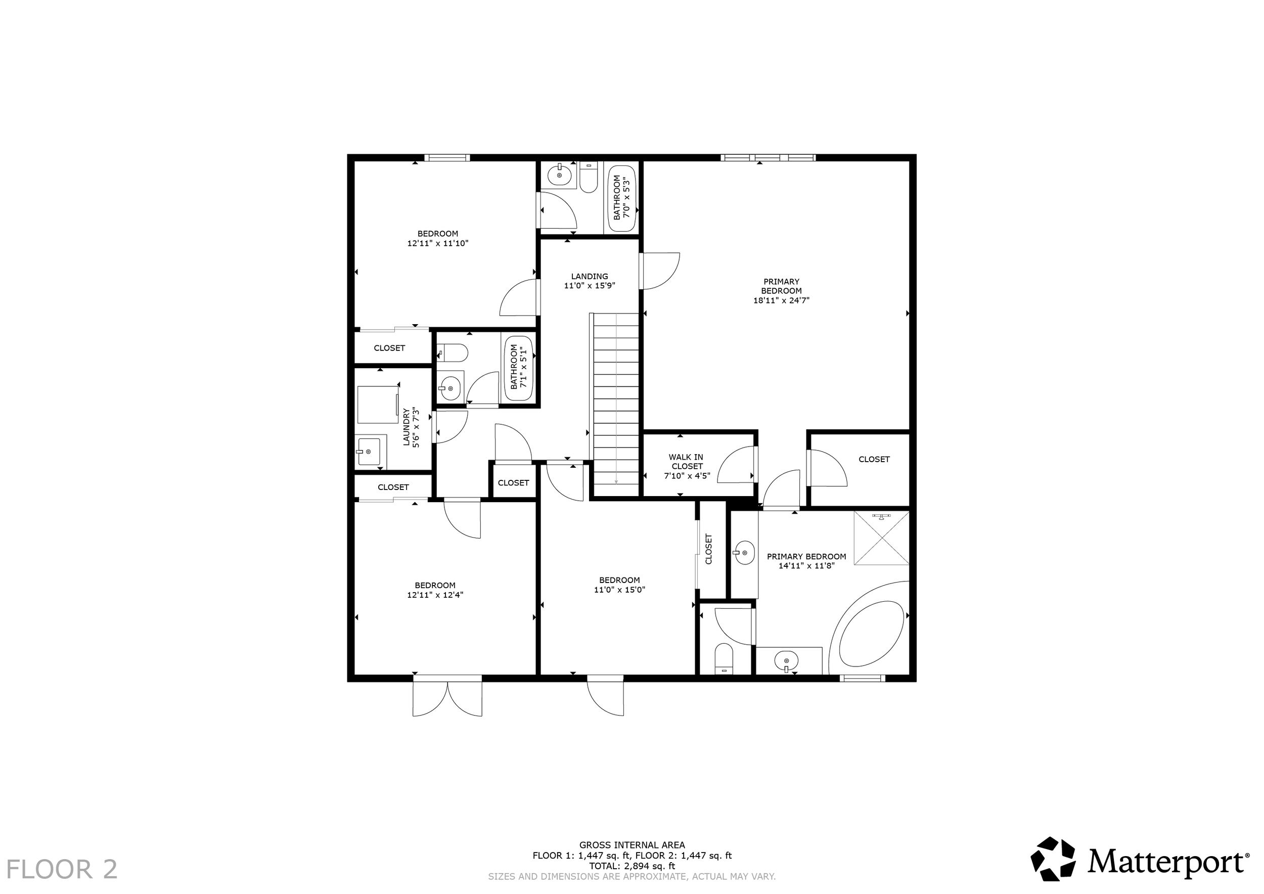 Floor 2 plan — bedrooms and bathrooms