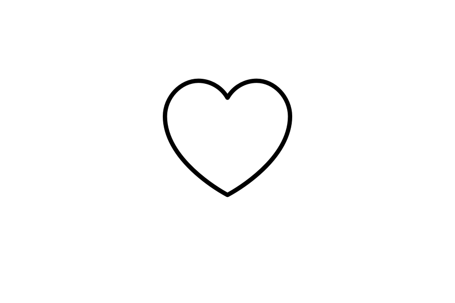 A black outline of a heart inside a white circle, with a black background.