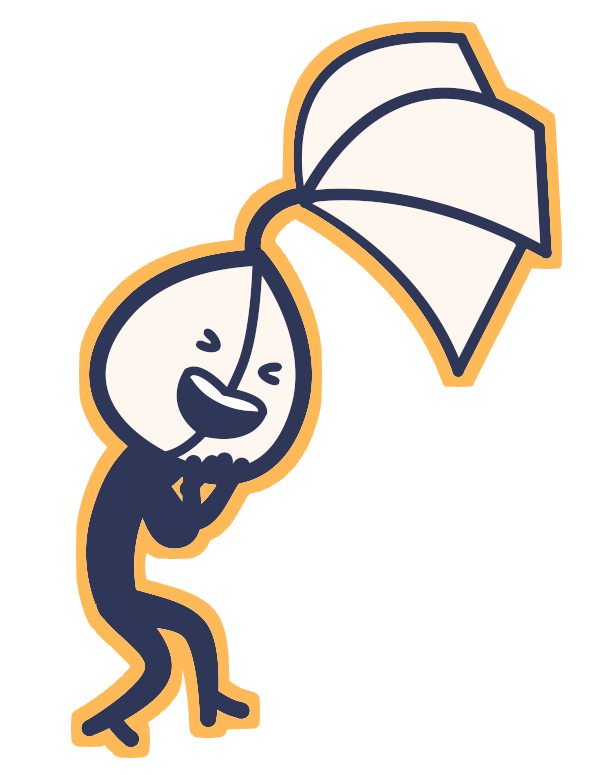 Personnage à tête en forme de graine qui pleure de rire.