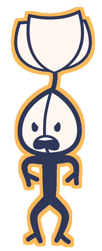 Personnage à tête en forme de graine en fleur, en colère.