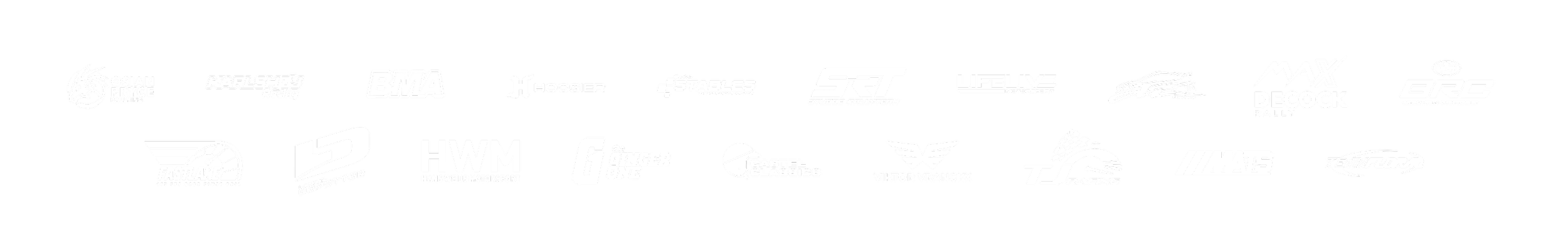 Collection of racing and motorsport logos on a black background.