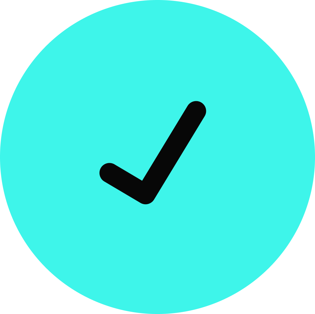 tick icon, black tick in a teal circle