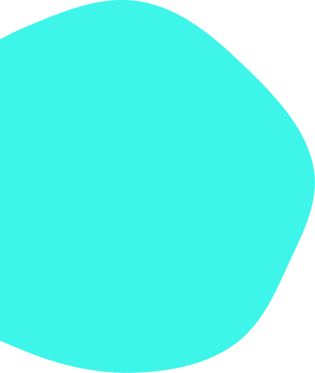 Large irregular cyan shape on black background.