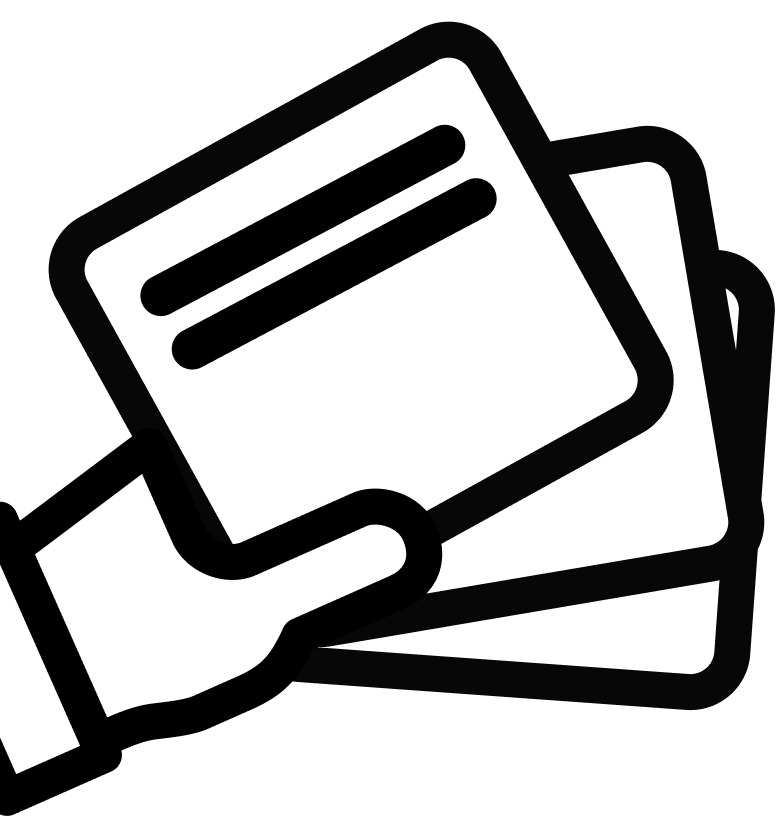 Icon of a hand holding overlapping credit cards.